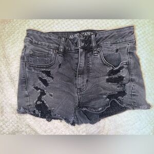 American Eagle Hi-Rise Shortie Jeans Short Womens Size 2 Black Distressed Ripped